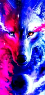 Neon cosmic wolf artwork with vibrant colors.