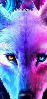 Colorful digital wolf artwork for mobile wallpaper.