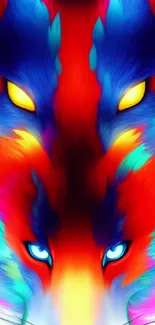 Colorful wolf eyes in vibrant mobile wallpaper design.