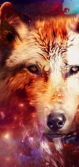 Vibrant fantasy art of a wolf with cosmic elements.