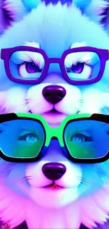 Stylish and colorful wolf wearing trendy glasses.