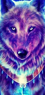 Vibrant and colorful wolf design on mobile wallpaper.