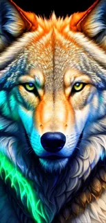 Vibrant colorful wolf mobile wallpaper design.