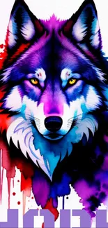 Colorful watercolor wolf with 'HOPE' text on a mobile wallpaper.