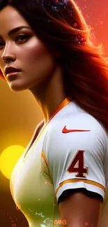 Portrait of a female athlete in vibrant orange tones, ideal for phone background.