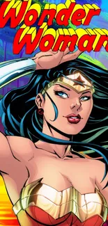 Wonder Woman comic-style vibrant wallpaper with bold colors.