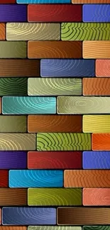 Colorful wooden block pattern wallpaper with vibrant hues.