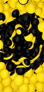 Vibrant mobile wallpaper with yellow and black spheres in abstract design.