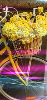 Yellow bicycle with flower basket wallpaper.