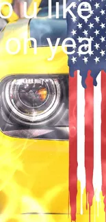 Yellow car with American flag-inspired design on wallpaper.