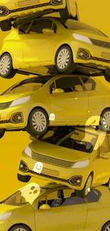 Yellow stacked cars mobile wallpaper with vibrant colors and artistic design.