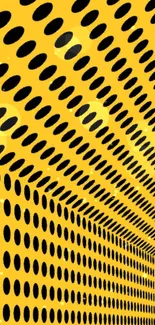 Vibrant yellow wallpaper with black dots and dynamic pattern.