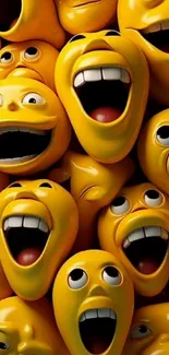 Bright yellow emoji wallpaper with joyful, expressive cartoon faces.