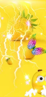 Yellow wallpaper with emojis, wings, and lightning.