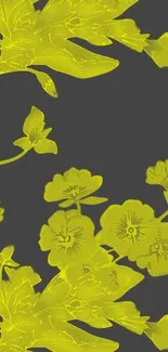 Vibrant yellow floral wallpaper on a dark background.