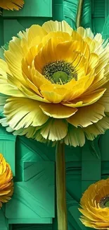 Vibrant yellow flower with green background