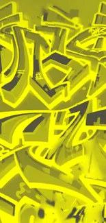 Bold and vibrant yellow graffiti art on a mobile wallpaper background.