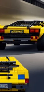 Yellow LEGO car model in a sleek design.