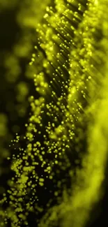 Yellow particles illuminated on dark background, digital art wallpaper.