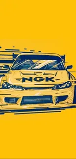 Yellow race car artwork with dynamic streaks.