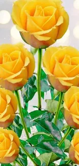 Mobile wallpaper with vibrant yellow roses on a bokeh background.