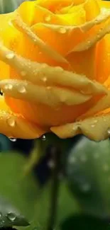 Bright yellow rose with dewdrops mobile wallpaper.