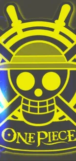 Yellow skull emblem with crossbones and hat design.