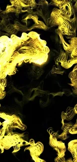 Vibrant yellow smoke design on black background mobile wallpaper.