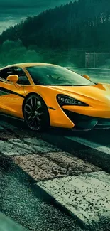 Vibrant yellow sports car on racing track, dynamic and sleek design.