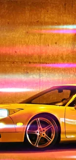 Vibrant yellow sports car parked in an urban environment.