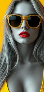 Stylish woman in yellow with sunglasses mobile wallpaper.
