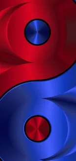 Vibrant red and blue Yin Yang abstract wallpaper.