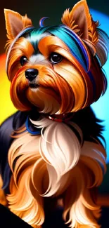 Digital art of a Yorkshire Terrier with vibrant colors and detailed fur.