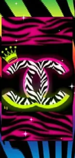 Neon zebra print wallpaper with vibrant colors and bold patterns.