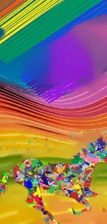 Abstract zebra wallpaper with rainbow colors and dynamic design.