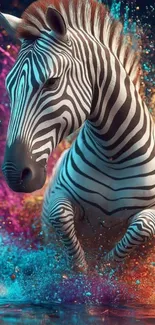 Zebra creating a colorful splash in dynamic wallpaper