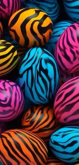 Vibrant zebra-striped eggs in neon colors.