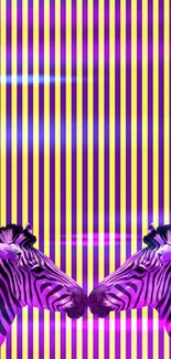 Vibrant purple and yellow zebra wallpaper with stripes.