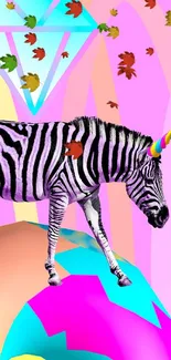 Zebra unicorn on colorful abstract background.