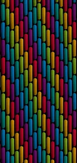 Colorful zigzag pattern wallpaper with vibrant hues on a black background.