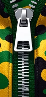 Vibrant abstract zipper design with colorful patterns.