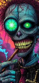 Colorful zombie artwork with neon and cartoon features in vibrant style.