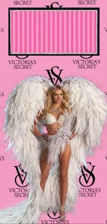 Victoria's Secret angel with wings on a pink background.