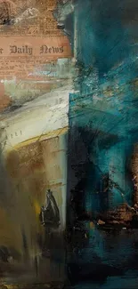 Vintage abstract art with teal tones and textured design as wallpaper.