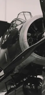 Monochrome vintage airplane propeller close-up.