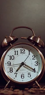 Vintage alarm clock with dark background.