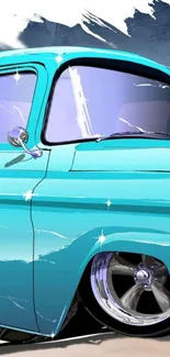 Aqua vintage truck wallpaper illustration for mobile screen.