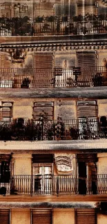 Vintage architectural mobile wallpaper with earthy tones.