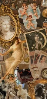 Vintage art collage wallpaper with classical elements.