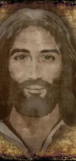 Vintage style portrait of Jesus with artistic brushstrokes and warm tones.